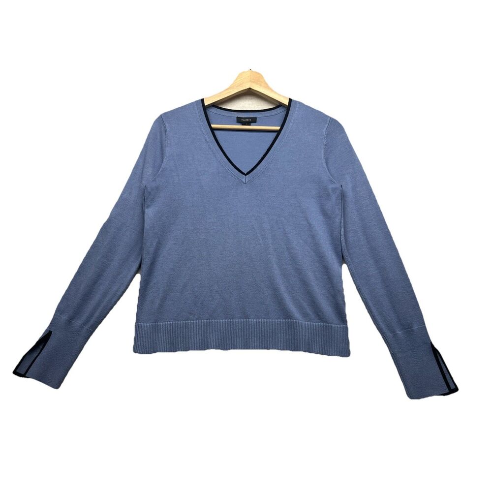 Halogen Blue Sweater Womens Preppy Size S Small V-Neck Pullover Academia School